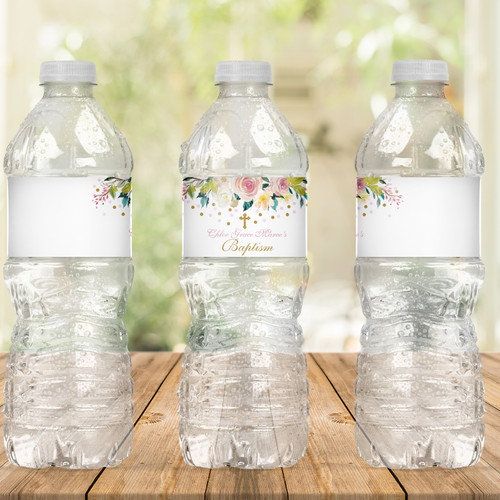Floral Baptism Drink Labels - Personalised For You | Design 20487