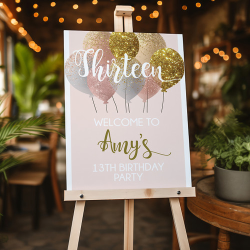 Pink + Gold Balloons Birthday Portrait Sign - Personalised For You | Design 20498
