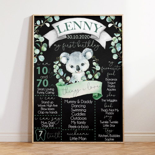 Koala Birthday Milestone Board - Personalised For You | Design 20724 Chalk