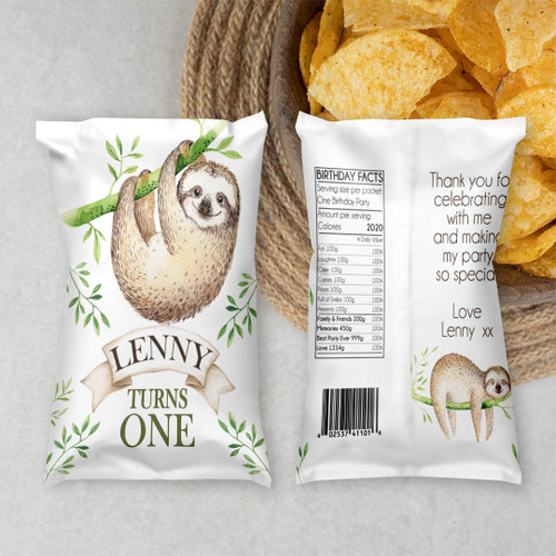 Sloths Birthday Chip Packet - Personalised For You | Design 20585