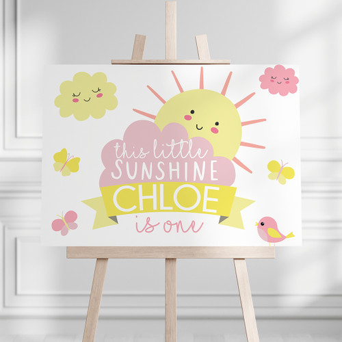 Little Sunshine Birthday Landscape Sign - Personalised For You | Design 20544 Pink