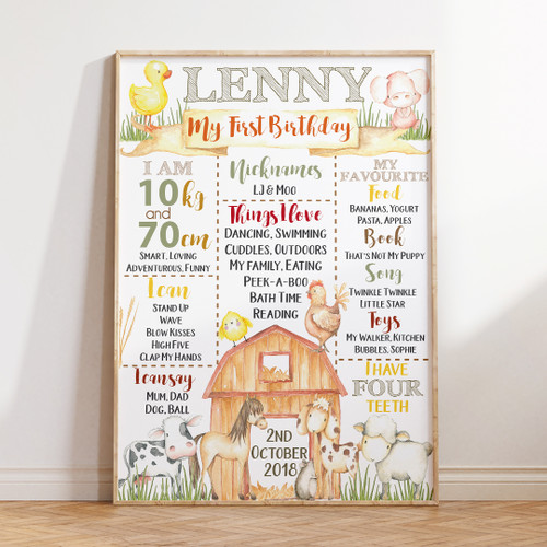 Barnyard Friends Milestone Board - Personalised For You | Design 20387 White