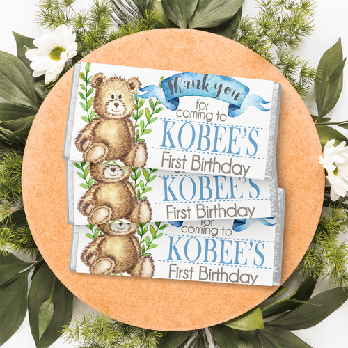 Teddy Bear Birthday Chocolate Wrapper - Personalised For You | Design 20391 Blue