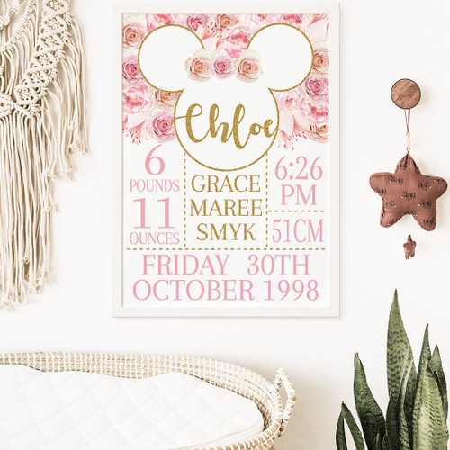 Floral Mouse Birth Print - Personalised For You | Design 20405