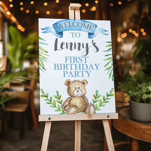 Teddy Bear Birthday Portrait Sign - Personalised For You | Design 20391 Blue