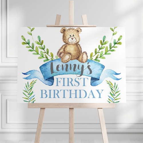 Teddy Bear Birthday Landscape Sign - Personalised For You | Design 20391 Blue