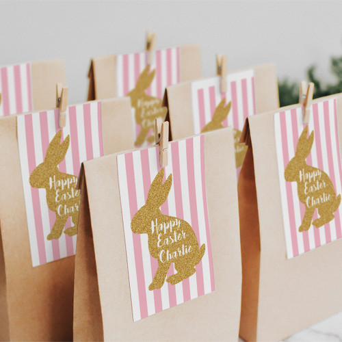 Pink Stripey Easter Bunny Tags - Personalised For You | Design 20410