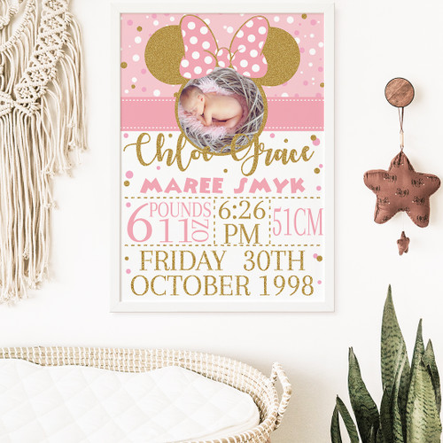 Dottie Mouse Photo Birth Print - Personalised For You | Design 20445