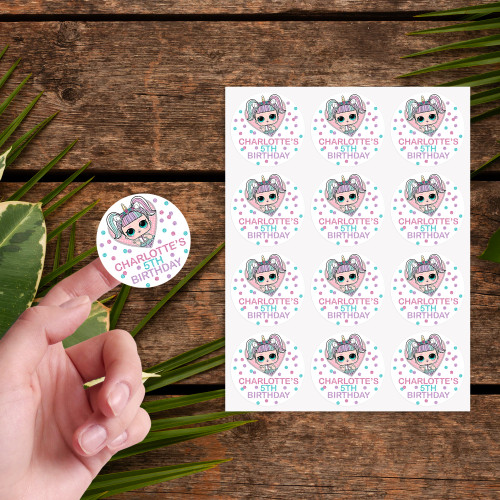 Unicorn Doll Birthday Circle Stickers - Personalised For You | Design 20503