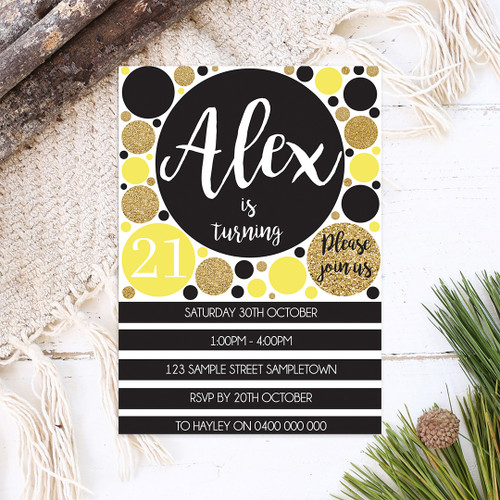 Dot & Dash Birthday Invitation - Personalised For You | Design 20615 Yellow