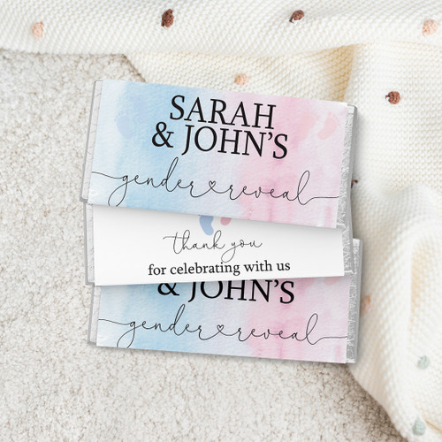 Pink & Blue Watercolour Gender Reveal Chocolate Wrapper - Personalised For You | Design 20820