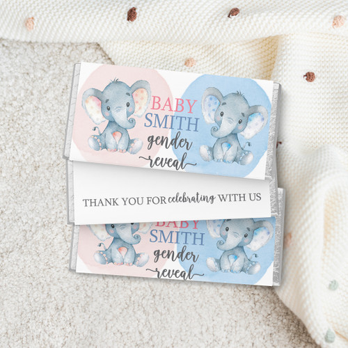 Elephants Gender Reveal Chocolate Wrapper - Personalised For You | Design 20819
