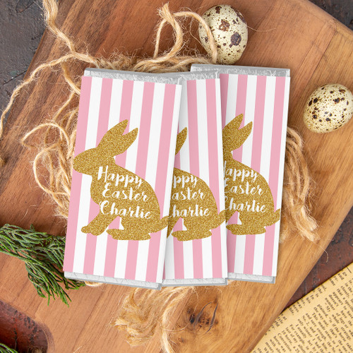 Pink Stripey Easter Bunny Chocolate Wrapper - Personalised For You | Design 20410