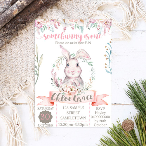 Cotton Bunny Birthday Invitation - Personalised For You | Design 20417