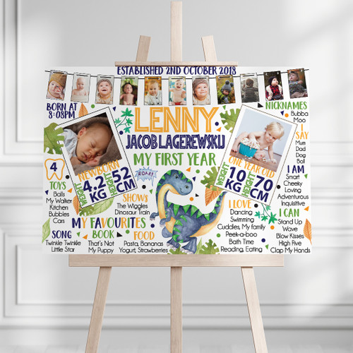 Dinosaur My First Year Photo Milestone Board - Personalised For You | Design 20470