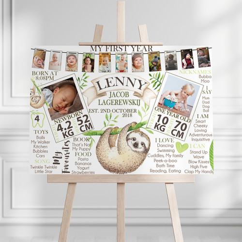 Sloth My First Year Photo Milestone Board - Personalised For You | Design 20585