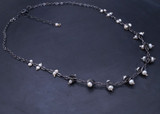 pearl & oxidized silver lily pad necklace