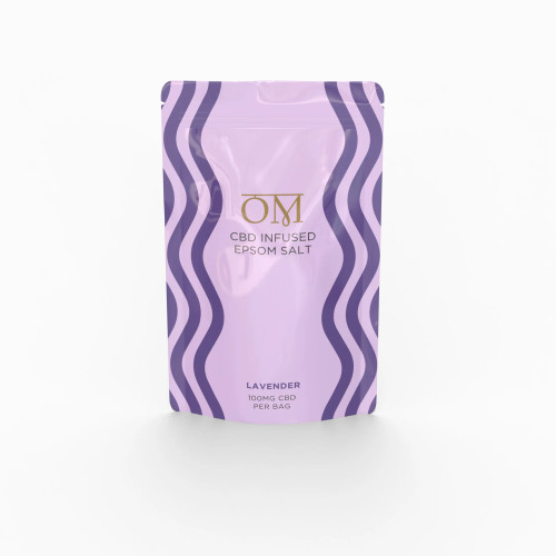 Lavender CBD Epsom salt pouch THC-free sleep support relaxation 100mg hemp extract bath soak