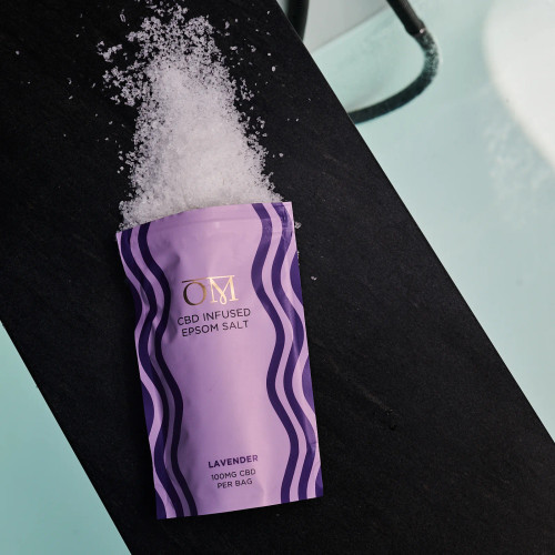 CBD-infused Epsom salt with lavender aloe vera vitamin E calming bath soak for restful sleep
