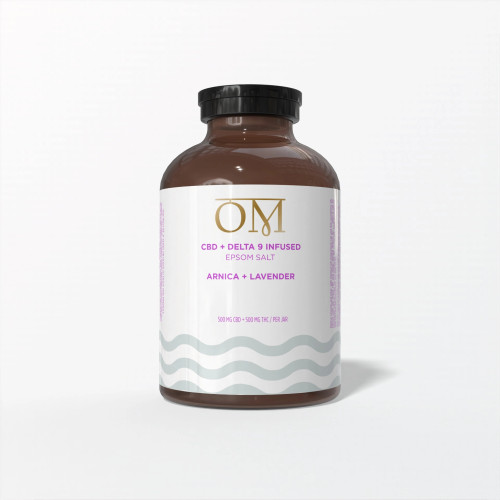 Arnica Lavender Epsom salt jar with 500mg CBD 500mg THC for sleep relaxation skin conditions