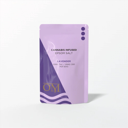 Om Wellness Lavender Epsom salt pouch with CBD and Delta 9 THC for sleep and relaxation support