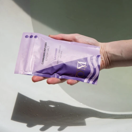 Om Wellness Lavender Epsom Salt with CBD and Delta 9 for calm and relaxation