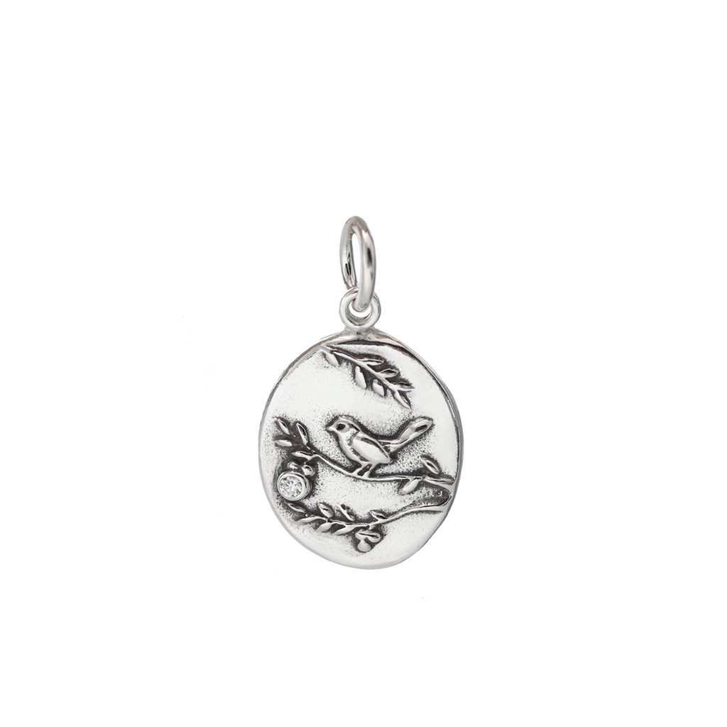Bird in Branch with Moissanite Medallion