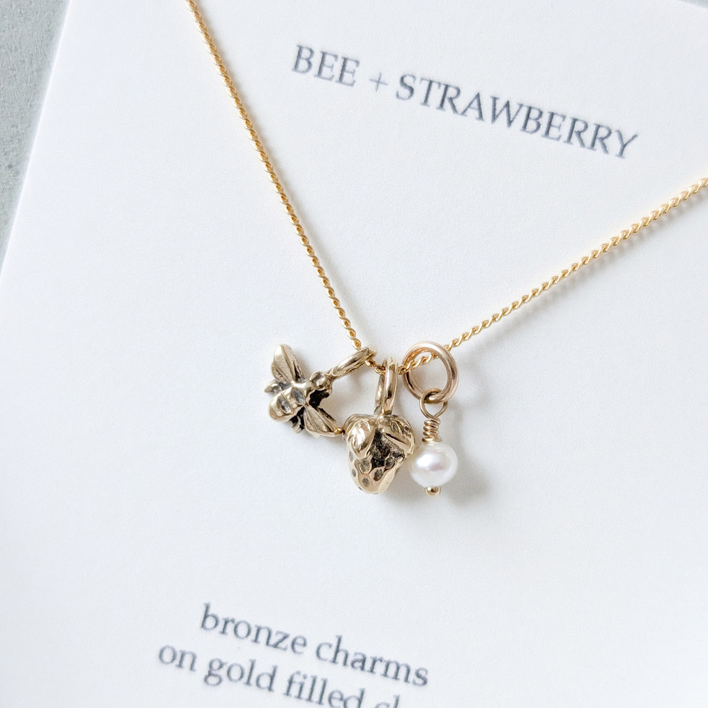 Bee + Strawberry Necklace
