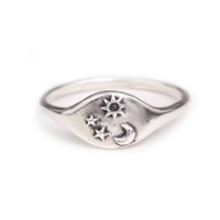 Moon and Stars Signet Ring