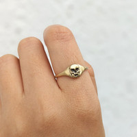 Skull Signet Ring - 14K Gold