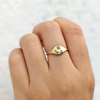 Moon and Stars Signet Ring - 14K Gold