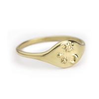 Moon and Stars Signet Ring - 14K Gold