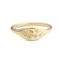 Bird in Branch Signet Ring - 14K Gold