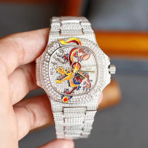 buy High quality replica Iced out Moissanite Diamonds Patek Nautlus 5720 Limited Edition, Enamel Dragon pattern 40mm replica from hypereptime Patek