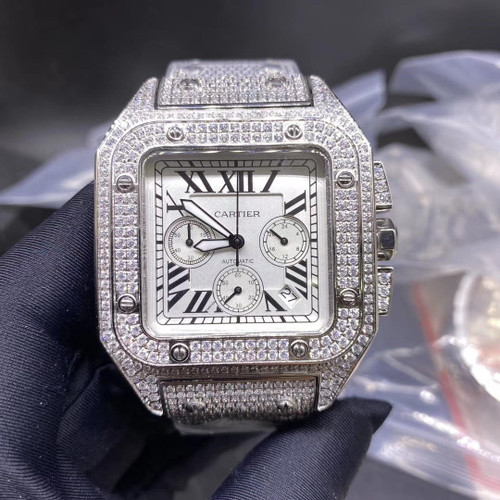 buy High quality replica Iced out Moissanite Diamonds Cartier Silver case with white face 44mm replica from hypereptime Other brands