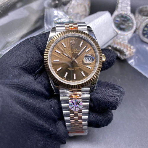 buy High quality replica Plain Jane Rolex Datejust Two tone brown face Jubilee bracelet Arabic number glass back 39mm replica from hypereptime Rolex