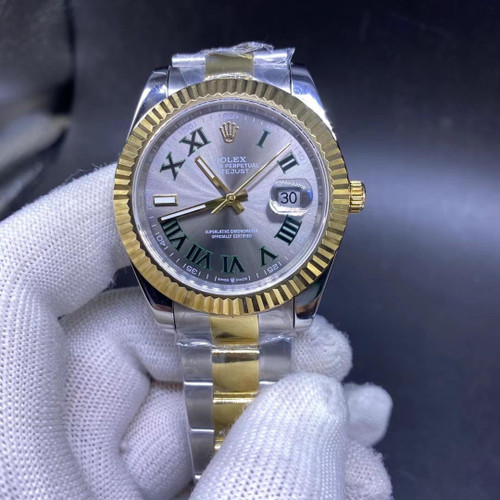buy High quality replica plain jane Rolex Datejust two tone gold Green roman numerial dial 40mm replica from hypereptime Rolex