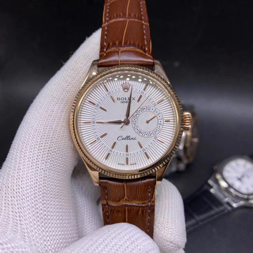 buy High quality replica Plain Jane Rolex Cellini Rose gold, Brown leather, (36 - 44mm available) replica from hypereptime Rolex