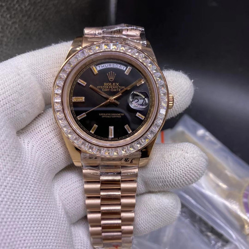 buy High quality replica Iced out moissanite diamonds bezel Rolex Daydate, Rose gold, (36 - 44mm available) replica from hypereptime Rolex