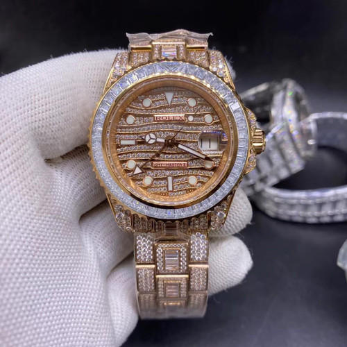 buy High quality replica Iced out moissanite diamonds Rolex GMT gold replica from hypereptime Rolex