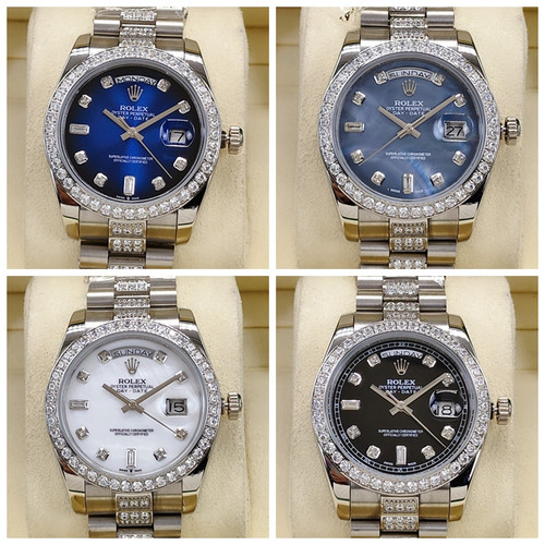 High quality replica Iced out moissanite diamonds Rolex Day date Diamon bezel & Strap (Pick Style)