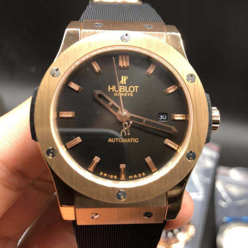 buy High quality replica plain jane Hublot rose gold case 42mm automatic black dial black rubber strap replica from hypereptime Hublot