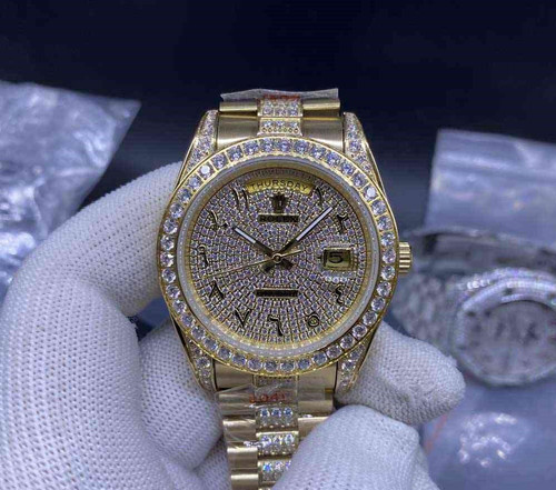 buy High quality replica iced out moissanite diamonds Rolex  Daydate with Arabic dial replica from hypereptime Rolex
