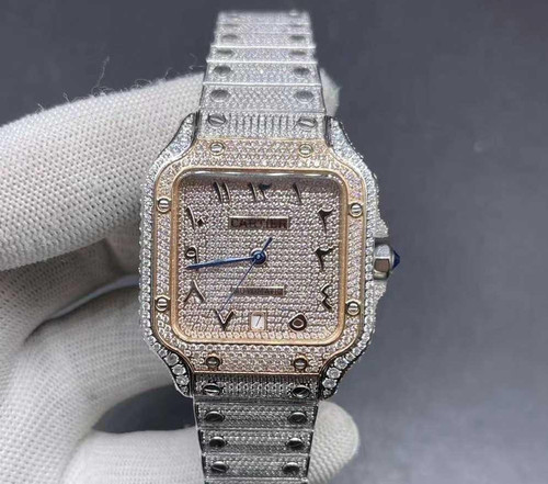 buy High quality replica Iced out Moissanite Diamonds Cartier Santos, Arabic Dial  with Blue hand ( Pick Style) replica from hypereptime Other brands