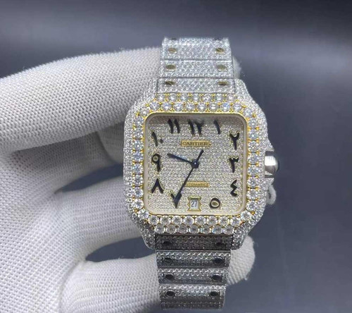 buy High quality replica Iced out Moissanite Diamonds Cartier Santos, Two tone gold with Arabic Dial replica from hypereptime Other brands