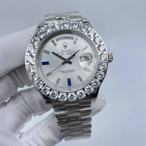 Buy High quality replica Iced out Moissanite Bezel Rolex Daydate Prongset 43mm from the best trusted, fake clone swiss designer brand watch website