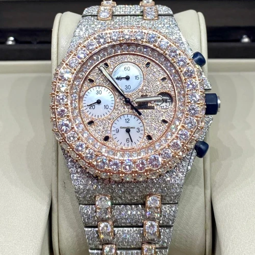 High quality replica Fully Iced out replica moissanite diamonds  Audemars Piguet 42MM Royal Oak Offshore Chronograph, Two Tone Rose Gold
