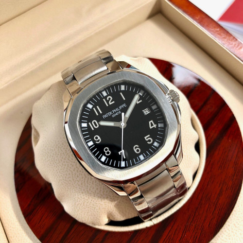 High quality replica plain jane Patek Philippe AQUANAUT series black silver watch