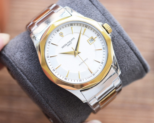 High quality replica iced out Patek Philippe moissanite vvs diamond Geneve two tone silver gold dial watch