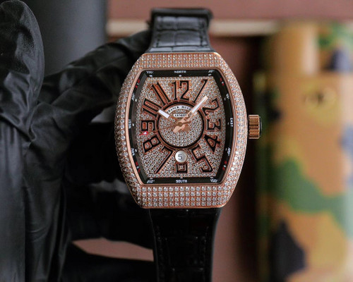 High quality replica iced out Franck Muller FM Vanguard Yachting V45 yacht series moissanite vvs diamond rosegold watch